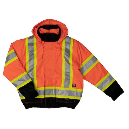 Men's Fluorescent Orange Polyester Bomber Jacket Size M