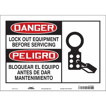 Safety Sign, 10 In Height, 14 In Width, Vinyl, Horizontal Rectangle, English, Spanish, 469L92