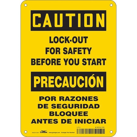 Safety Sign, 10 In Height, 7 In Width, Polyethylene, Horizontal Rectangle, English, Spanish