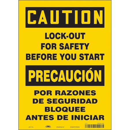 Safety Sign, 14 In Height, 10 In Width, Vinyl, Vertical Rectangle, English, Spanish, 469L29