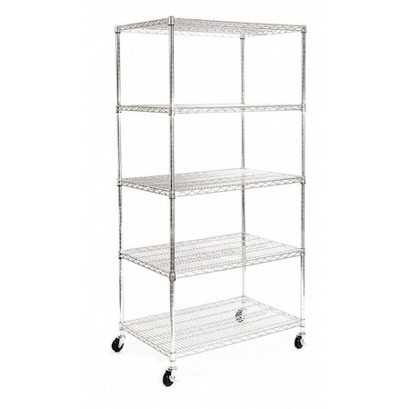 Wire Shelving Unit, 24D X 36W X 72H, 5 Shelves, Silver