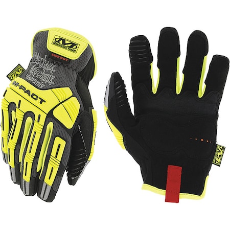 Hi-Vis Mechanics Gloves, L, Yellow, Padded, Trek Dry(R)/TPR