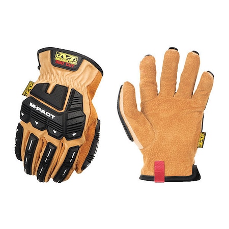 Mechanics Gloves, M, Brown/Black, Leather, Leather, TPR