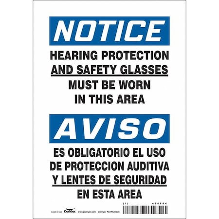 Safety Sign, 10 In Height, 7 In Width, Vinyl, Horizontal Rectangle, English, Spanish, 466F84