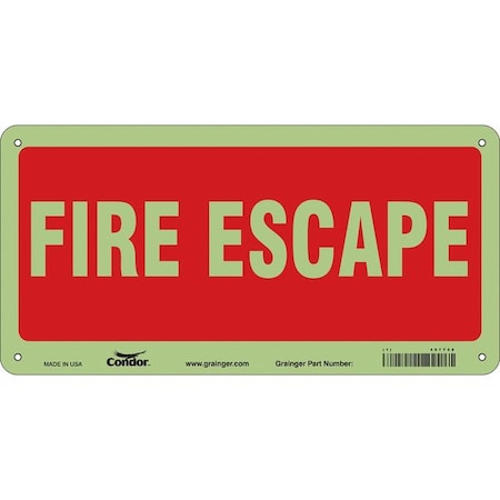 Safety Sign Emergency Exit, 7 In Height, 14 In Width, Glow Vinyl, Vertical Rectangle, English