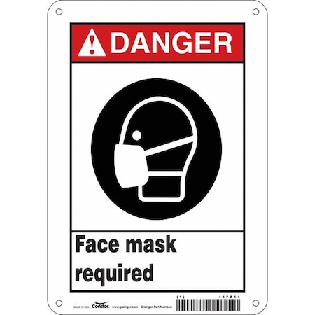 Face Mask Required Sign, 7 W X 10 H, English, Aluminum