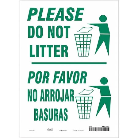 Safety Sign, 14 In Height, 10 In Width, Vinyl, Vertical Rectangle, English, Spanish, 468W77