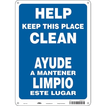 Safety Sign, 14 In Height, 10 In Width, Aluminum, Vertical Rectangle, English, Spanish, 468Y23