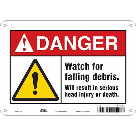 Safety Sign, 7 In Height, 10 In Width, Polyethylene, Vertical Rectangle, English, 479G29