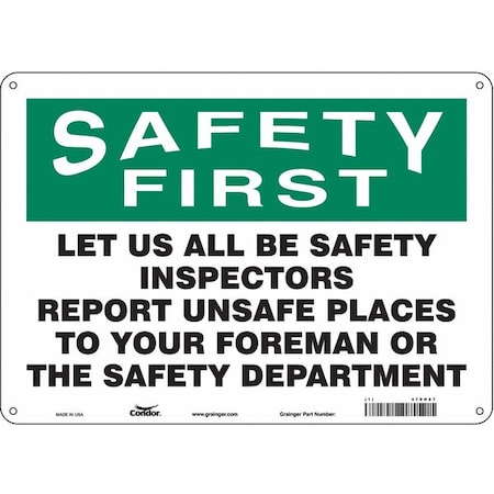 Safety Sign, 10 In Height, 14 In Width, Polyethylene, Horizontal Rectangle, English, 479H87