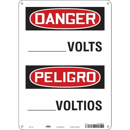 Safety Sign, 14 In Height, 10 In Width, Polyethylene, Vertical Rectangle, English, Spanish, 479W24