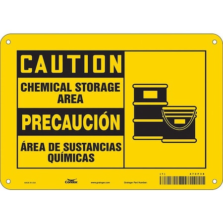 Safety Sign, 7 In H, 10 In W, Vertical Rectangle, English, Spanish, 470F38