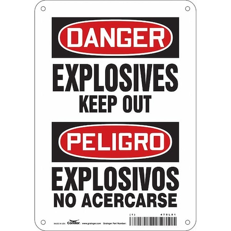 Safety Sign, 10 In H, 7 In W, Vinyl, Horizontal Rectangle, English, Spanish, 470L81