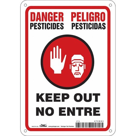 Safety Sign, 10 In H, 7 In W, Polyethylene, Horizontal Rectangle, English, Spanish, 470N82