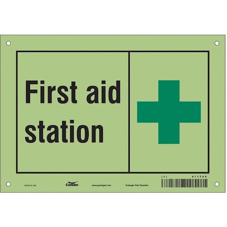 First Aid Sign,10 W X 7 H,0.010 Thick, 471T46