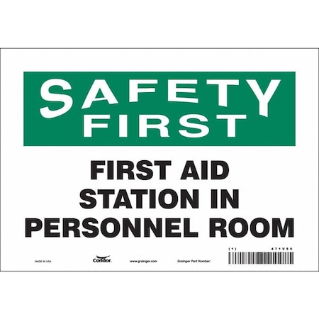 First Aid Sign,10 W X 7 H,0.004 Thick, 471V66