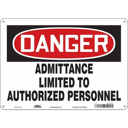 Safety Sign, 10 In Height, 14 In Width, Polyethylene, Horizontal Rectangle, English, 472L55
