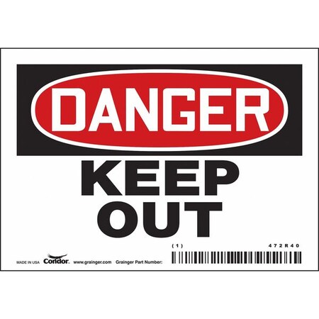 Safety Sign, 3 1/2 In Height, 5 In Width, Vinyl, Horizontal Rectangle, English, 472R40