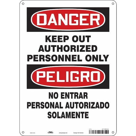 Safety Sign, 14 In Height, 10 In Width, Aluminum, Vertical Rectangle, English, Spanish, 472R54