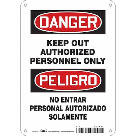 Safety Sign, 10 In H, 7 In W, Polyethylene, Horizontal Rectangle, English, Spanish, 472R55