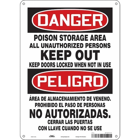 Safety Sign, 14 In Height, 10 In Width, Aluminum, Vertical Rectangle, English, Spanish, 472T77