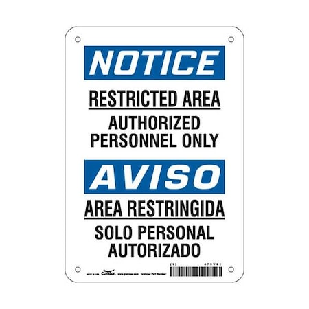 Safety Sign, 10 In H, 7 In W, Polyethylene, Horizontal Rectangle, English, Spanish, 472V61