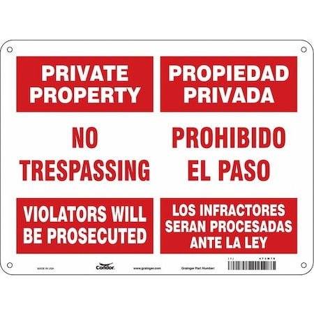 Safety Sign, 18 In Height, 24 In Width, Aluminum, Horizontal Rectangle, English, Spanish