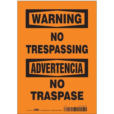 Safety Sign, 10 In Height, 7 In Width, Vinyl, Horizontal Rectangle, English, Spanish, 473N28