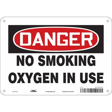 No Smoking Sign, 7 H, 10 W, Polyethylene, Vertical Rectangle, English, 473U25