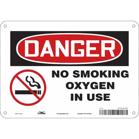 No Smoking Sign, 7 H, 10 W, Polyethylene, Vertical Rectangle, English, 473U40