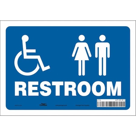 Restroom Sign,10 W,7 H,0.004 Thick, 473Y51