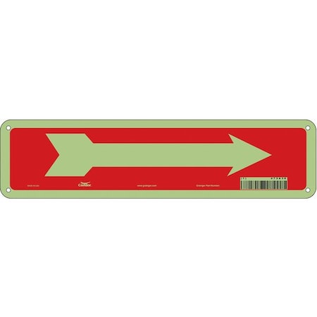 Directional Arrow Sign, No Text, 14 W, 3-1/2 H, Plastic, Red, White