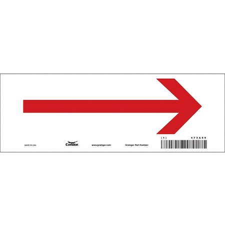 Directional Arrow Sign, No Text, 10 W, 3-1/2 H, Vinyl, White