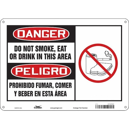 Safety Sign, 10 H, 14 In W, Polyethylene, Horizontal Rectangle, English, Spanish, 474P85