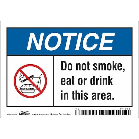 Safety Sign, 3 1/2 In H, 5 In W, Vinyl, Horizontal Rectangle, English, 474U89