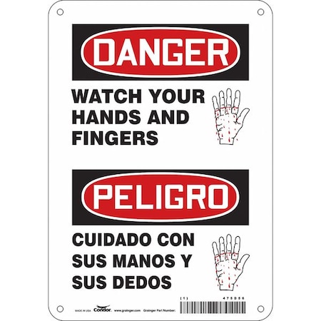 Safety Sign, 10 In Height, 7 In Width, Polyethylene, Horizontal Rectangle, English, Spanish
