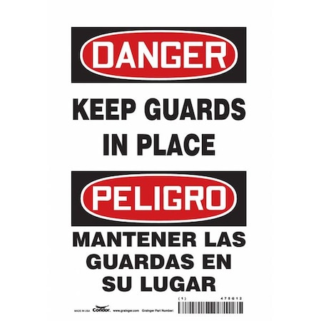 Safety Sign, 10 In Height, 7 In Width, Vinyl, Horizontal Rectangle, English, Spanish, 475G12