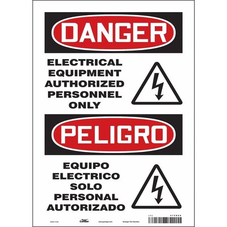 Safety Sign, 14 In Height, 10 In Width, Vinyl, Vertical Rectangle, English, Spanish, 475R68