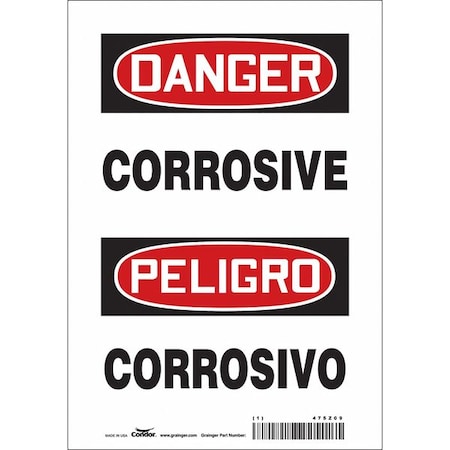 Safety Sign, 10 In Height, 7 In Width, Vinyl, Horizontal Rectangle, English, Spanish, 475Z09