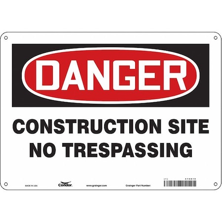 Safety Sign, 10 In Height, 14 In Width, Aluminum, Horizontal Rectangle, English, 476K10