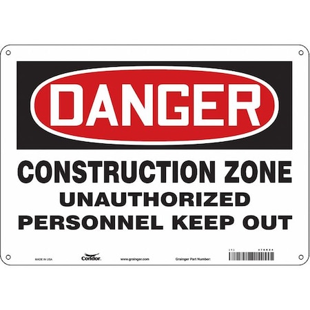 Safety Sign, 10 In Height, 14 In Width, Aluminum, Horizontal Rectangle, English, 476K24