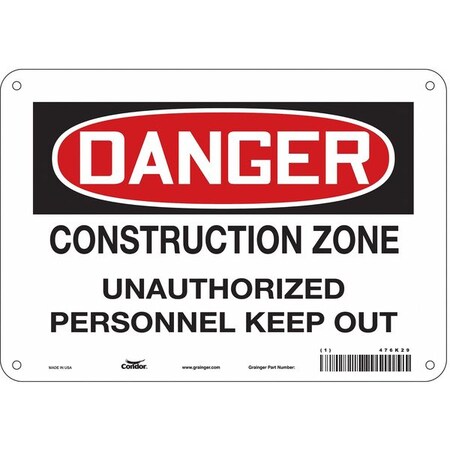 Safety Sign, 7 In Height, 10 In Width, Polyethylene, Vertical Rectangle, English, 476K29