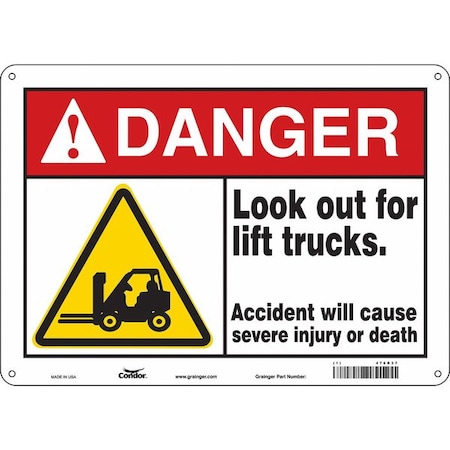 Safety Sign, 10 In Height, 14 In Width, Polyethylene, Horizontal Rectangle, English, 476R37