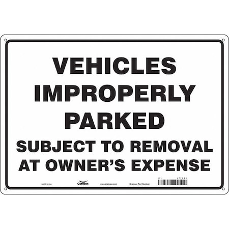 Tow Zone No Parking Sign, 20 W, 14 H, English, Aluminum, White