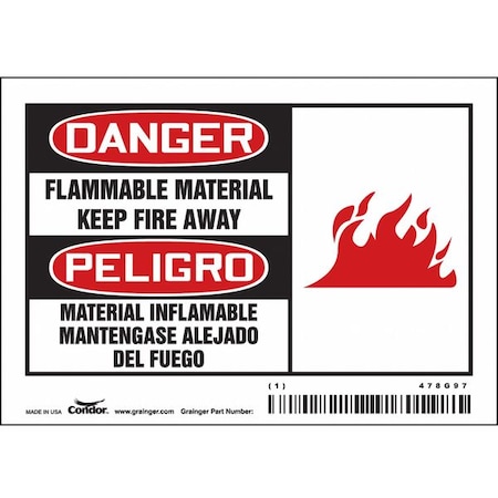 Danger Sign, 3 1/2 In Height, 5 In Width, Vinyl, Horizontal Rectangle, English, Spanish