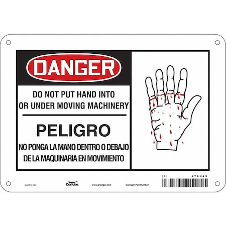 Safety Sign, 7 In Height, 10 In Width, Polyethylene, Vertical Rectangle, English, Spanish, 478N49