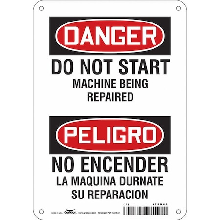 Safety Sign, 10 In Height, 7 In Width, Aluminum, Horizontal Rectangle, English, Spanish, 478N66