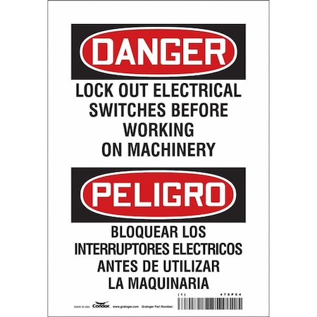 Safety Sign,7 W,10 H,0.004 Thickness, 478P54