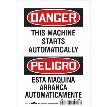 Safety Sign, 14 In Height, 10 In Width, Vinyl, Vertical Rectangle, English, Spanish, 478U40