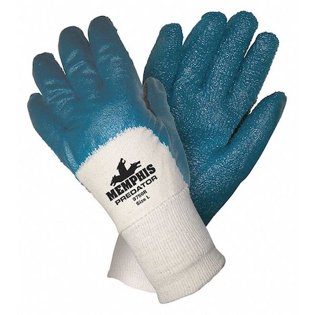 Nitrile Coated Gloves, 3/4 Dip Coverage, Blue/White, L, PR